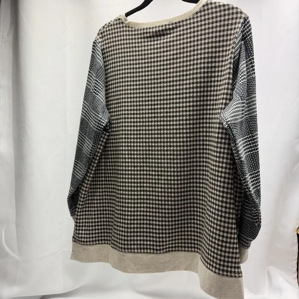 Lands End Sweater 1X Houndstooth Knit Pullover Plus Size Cozy Neutral Top - Picture 3 of 9